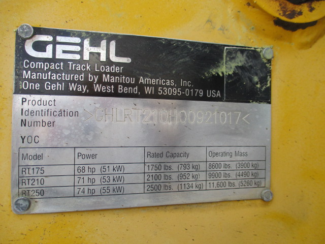 2013 Gehl RT210 Compact Track Loader