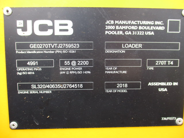 2018 JCB 270T Compact Track Loader