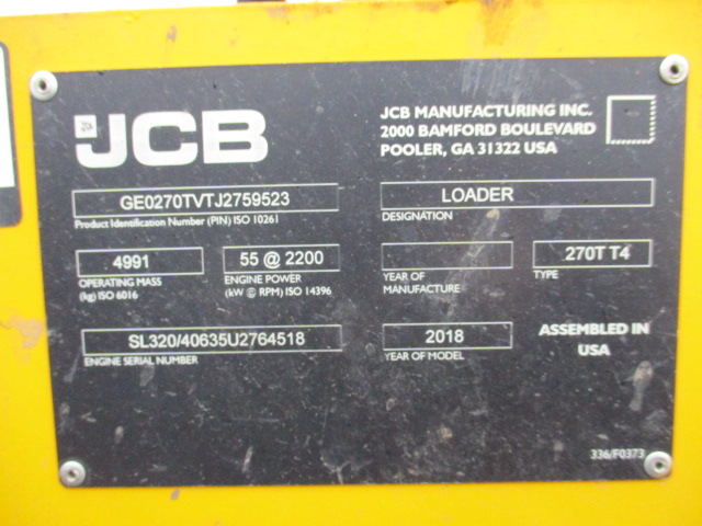 2018 JCB 270T Compact Track Loader