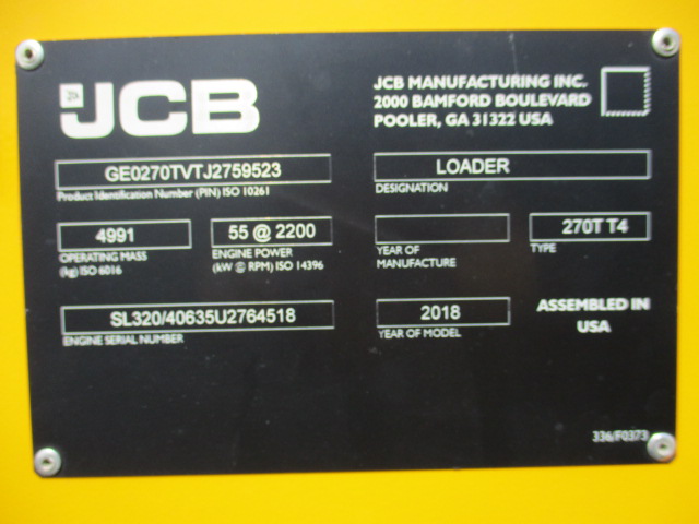 2018 JCB 270T Compact Track Loader