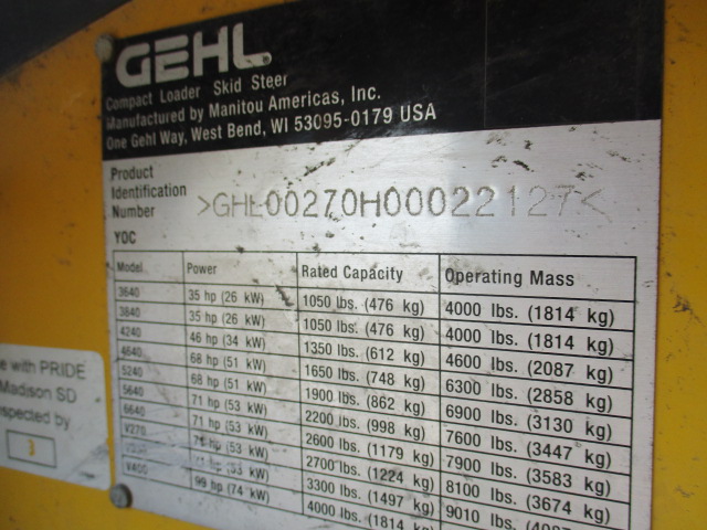 2012 Gehl V270 Skid Steer Loader