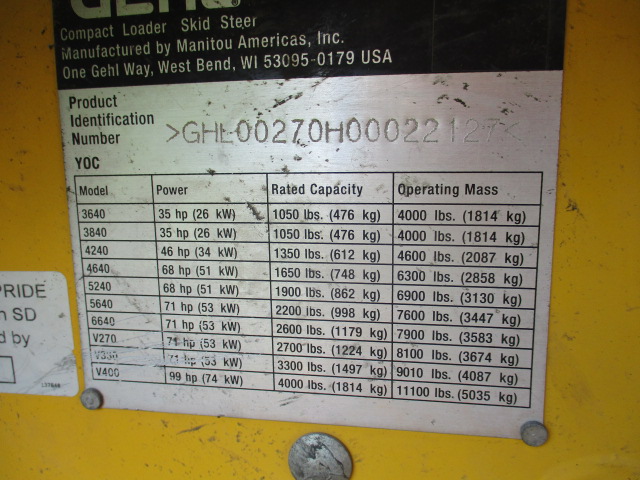 2012 Gehl V270 Skid Steer Loader