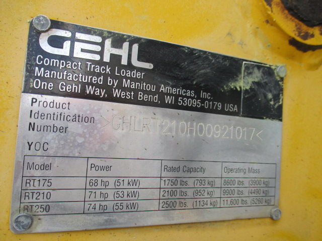 2013 Gehl RT210 Compact Track Loader