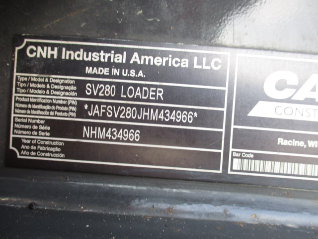 2017 Case SV280 Skid Steer Loader