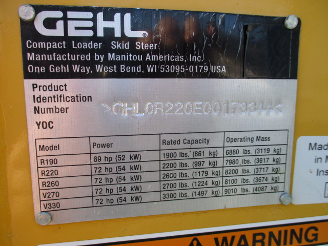 2015 Gehl R220 Skid Steer Loader