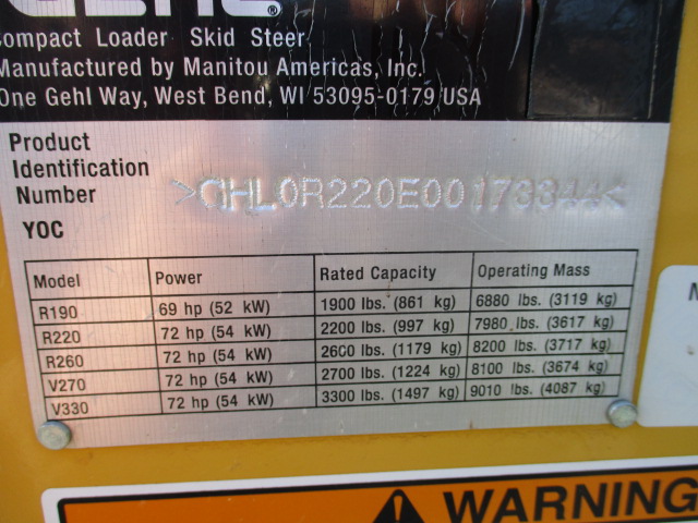 2015 Gehl R220 Skid Steer Loader