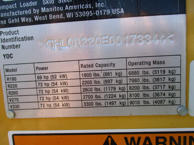 2015 Gehl R220 Skid Steer Loader