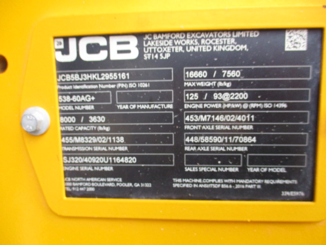 2020 JCB 538-60 AGRI-PLUS TeleHandler