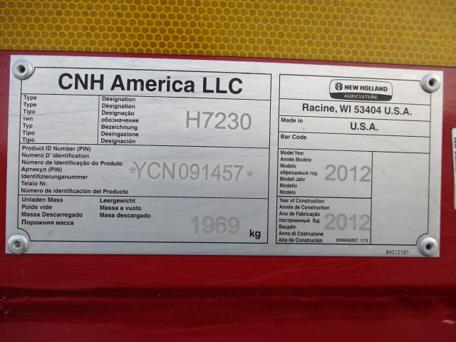 2012 New Holland H7230 Mower Conditioner/Disc
