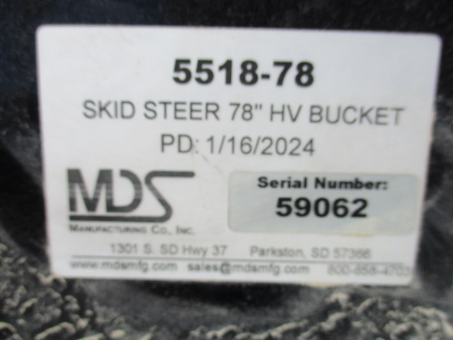 2024 MDS 5518-78 MDS 78" HIGH VOLUME BUCKET- UNIVERSAL SKID Bucket