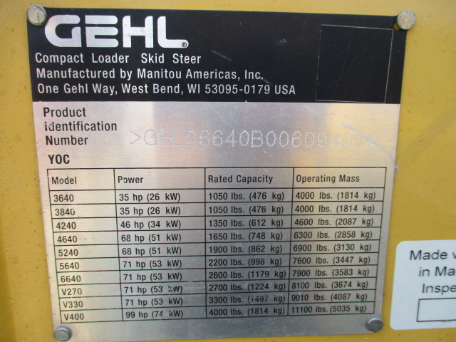 2012 Gehl 6640 E Skid Steer Loader