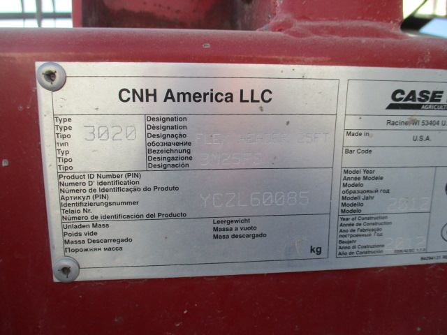 2012 Case IH 3020-25 Header Combine