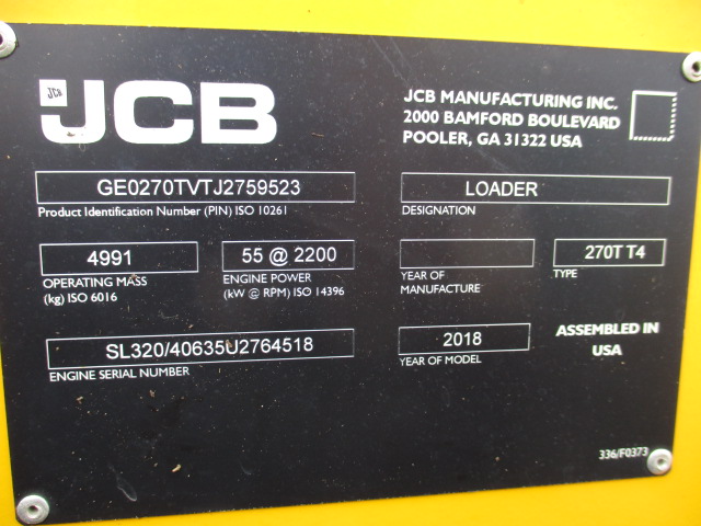 2018 JCB 270T Compact Track Loader