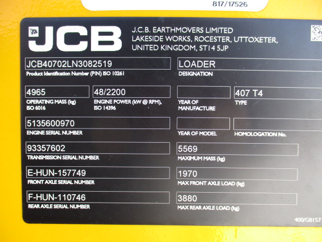 2021 JCB 407 T4 Wheel Loader