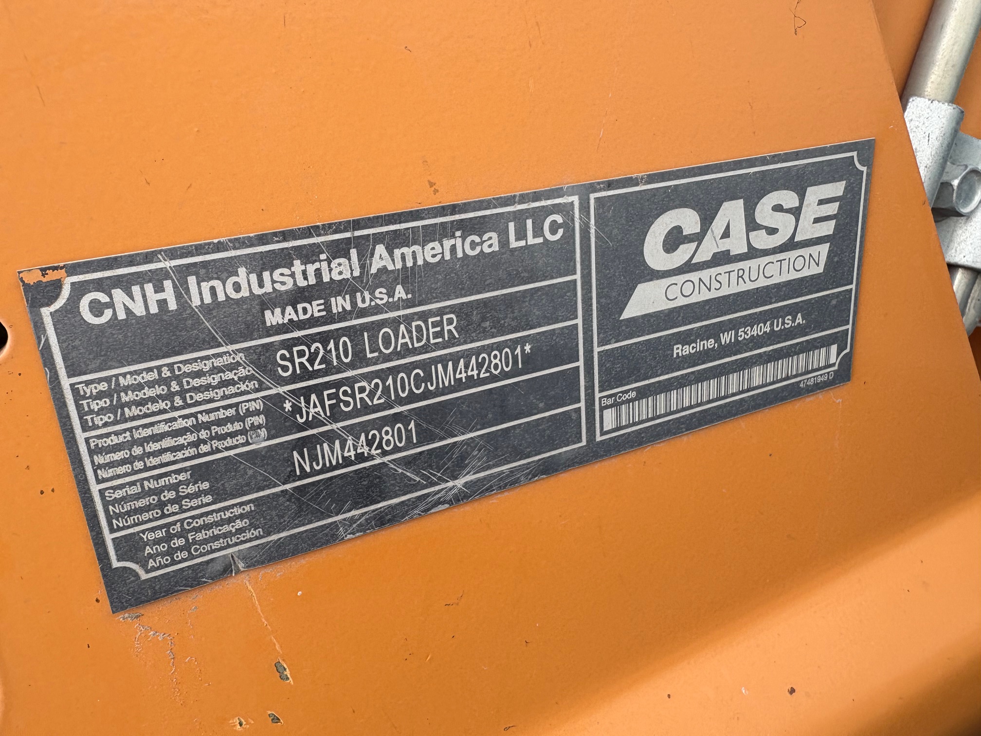 2018 Case SR210B Skid Steer Loader