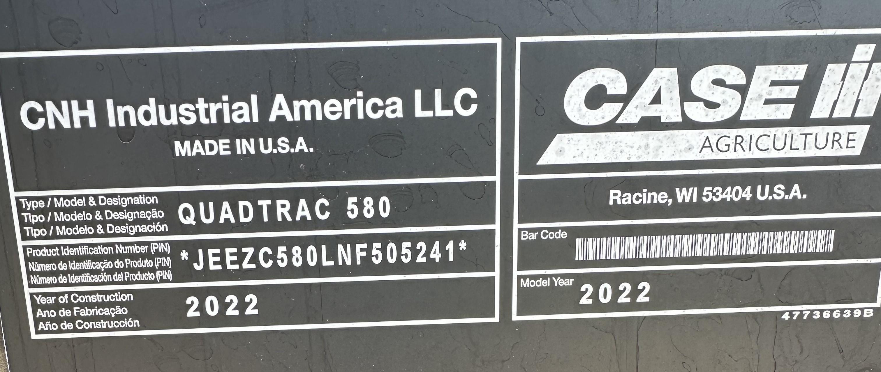 2022 Case 580Q Tractor Rubber Track