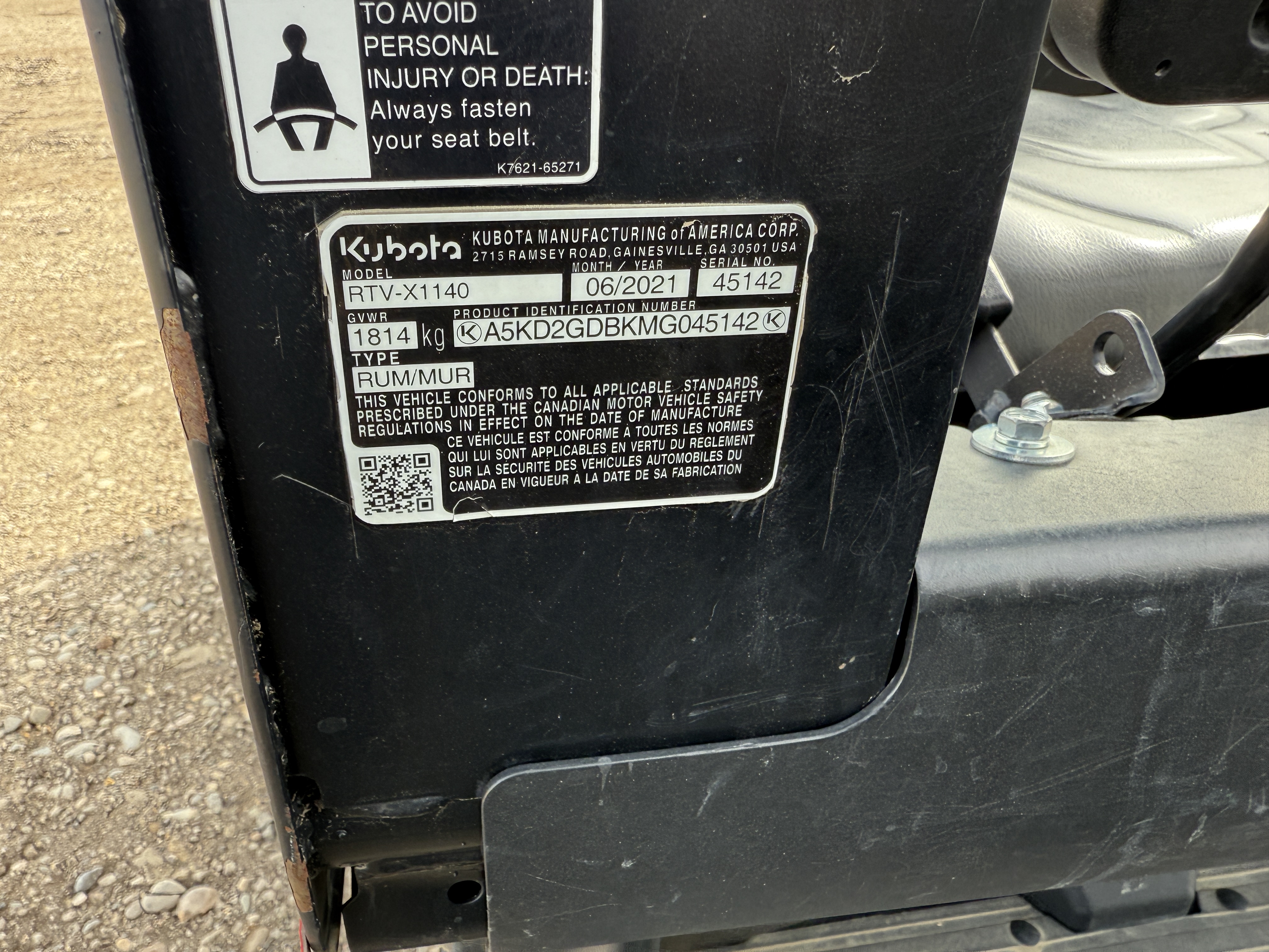 2021 Kubota RTV-X1140 Utility Vehicle