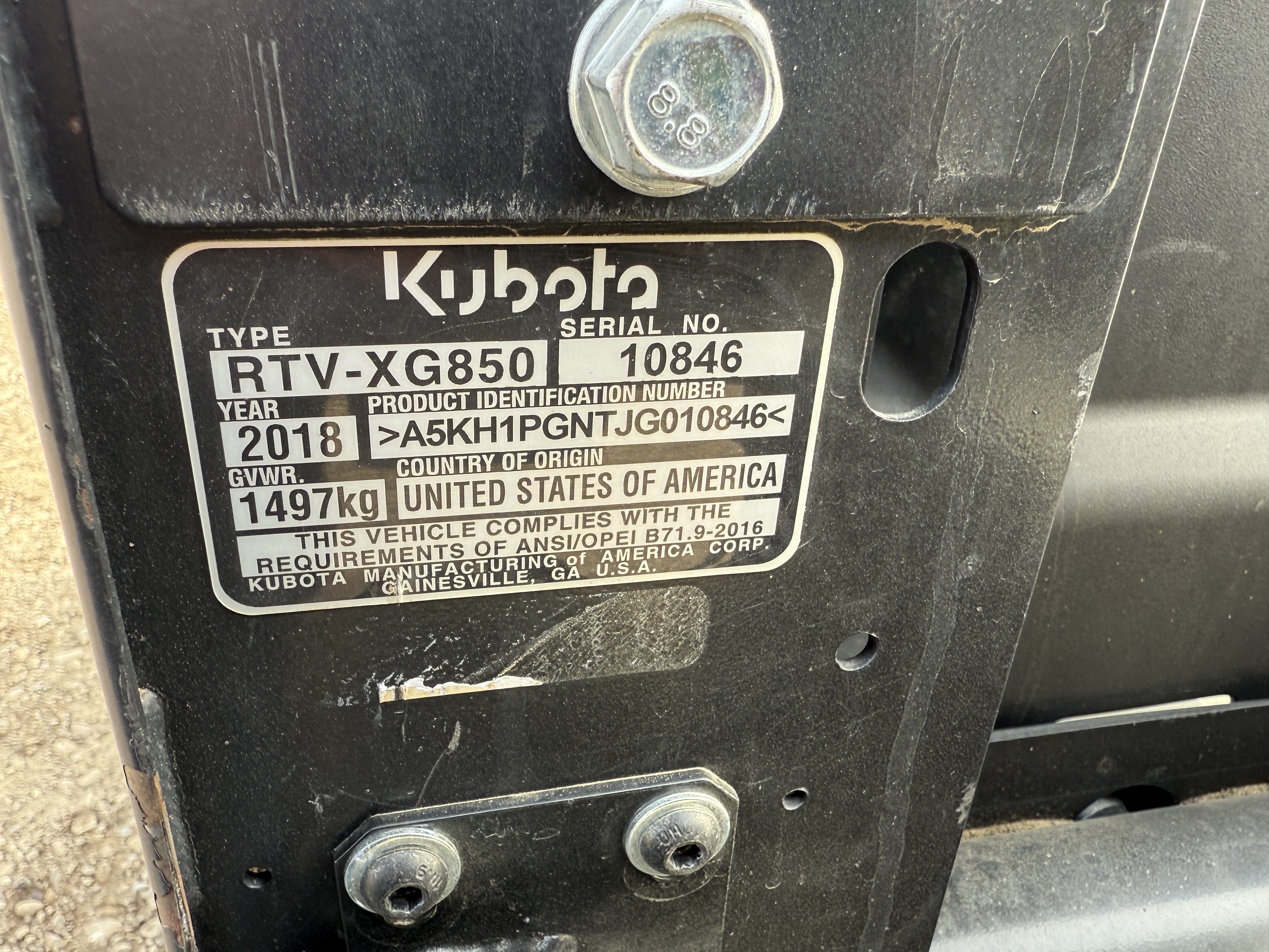 2018 Kubota RTV-XG850 Utility Vehicle