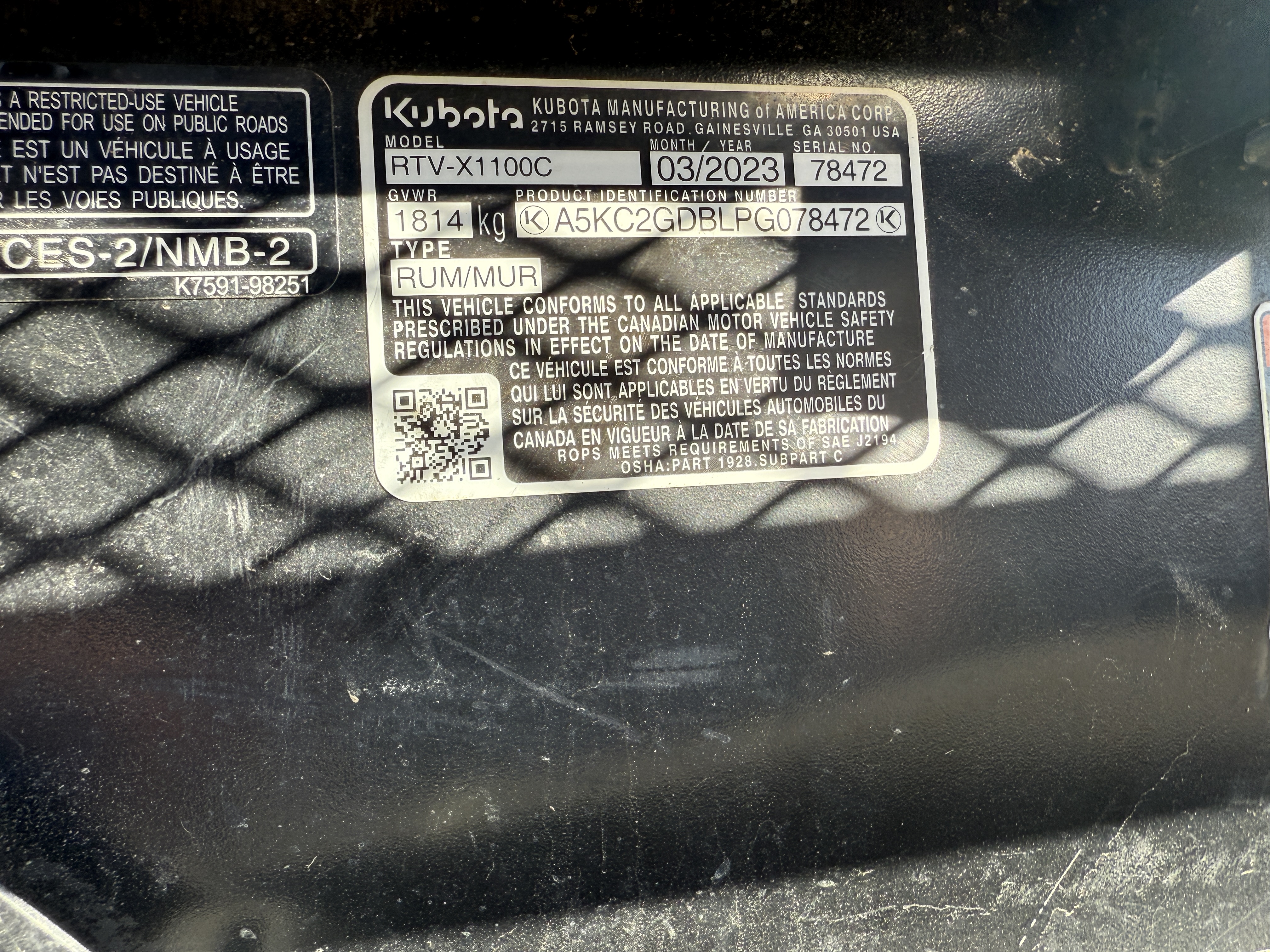 2023 Kubota RTV-X1100 Utility Vehicle