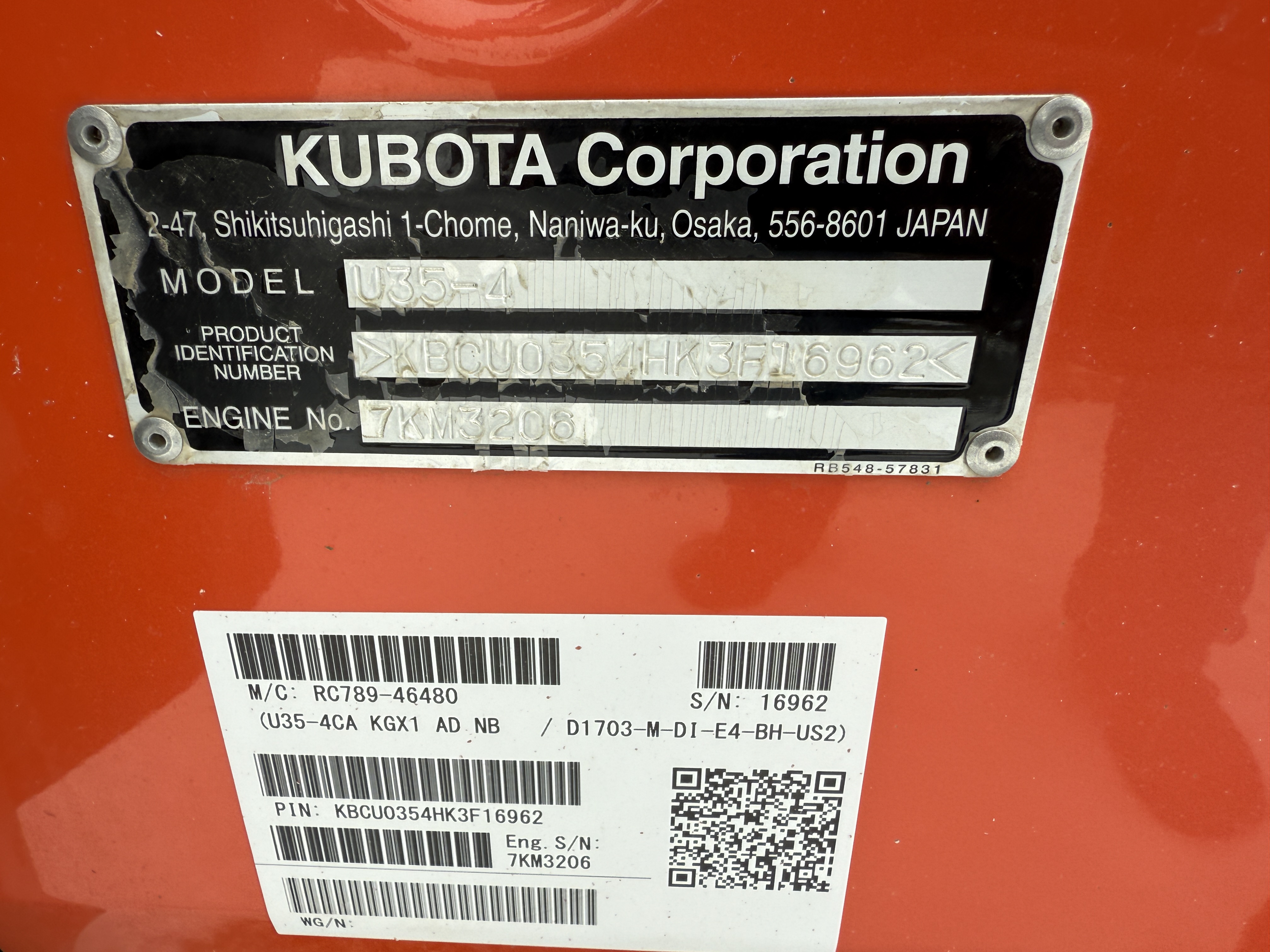 2019 Kubota U35-4 Excavator