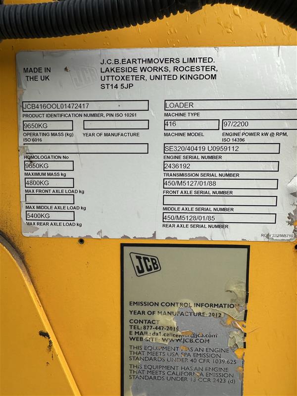 2012 JCB 416 Wheel Loader