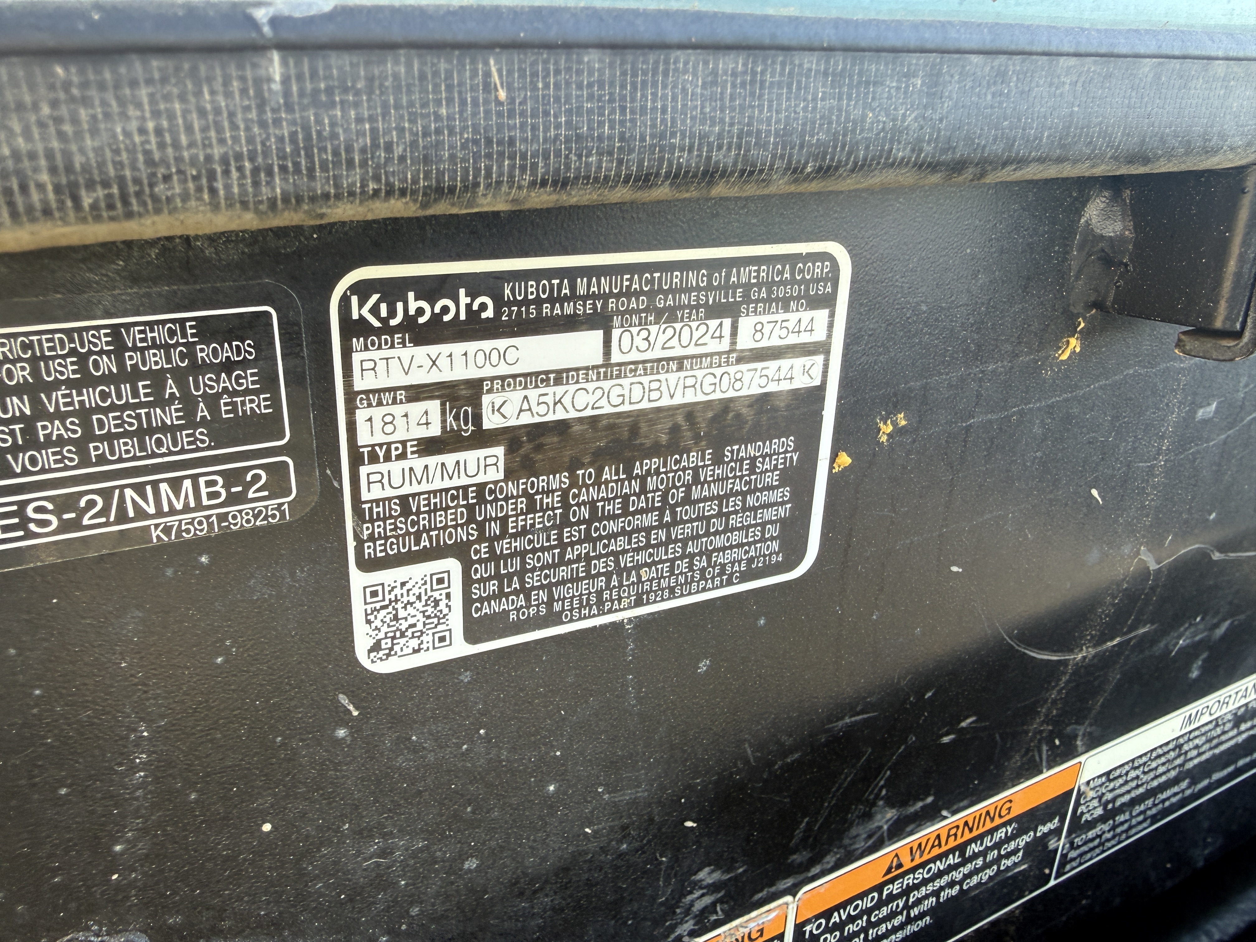 2024 Kubota RTV-X1100 Utility Vehicle