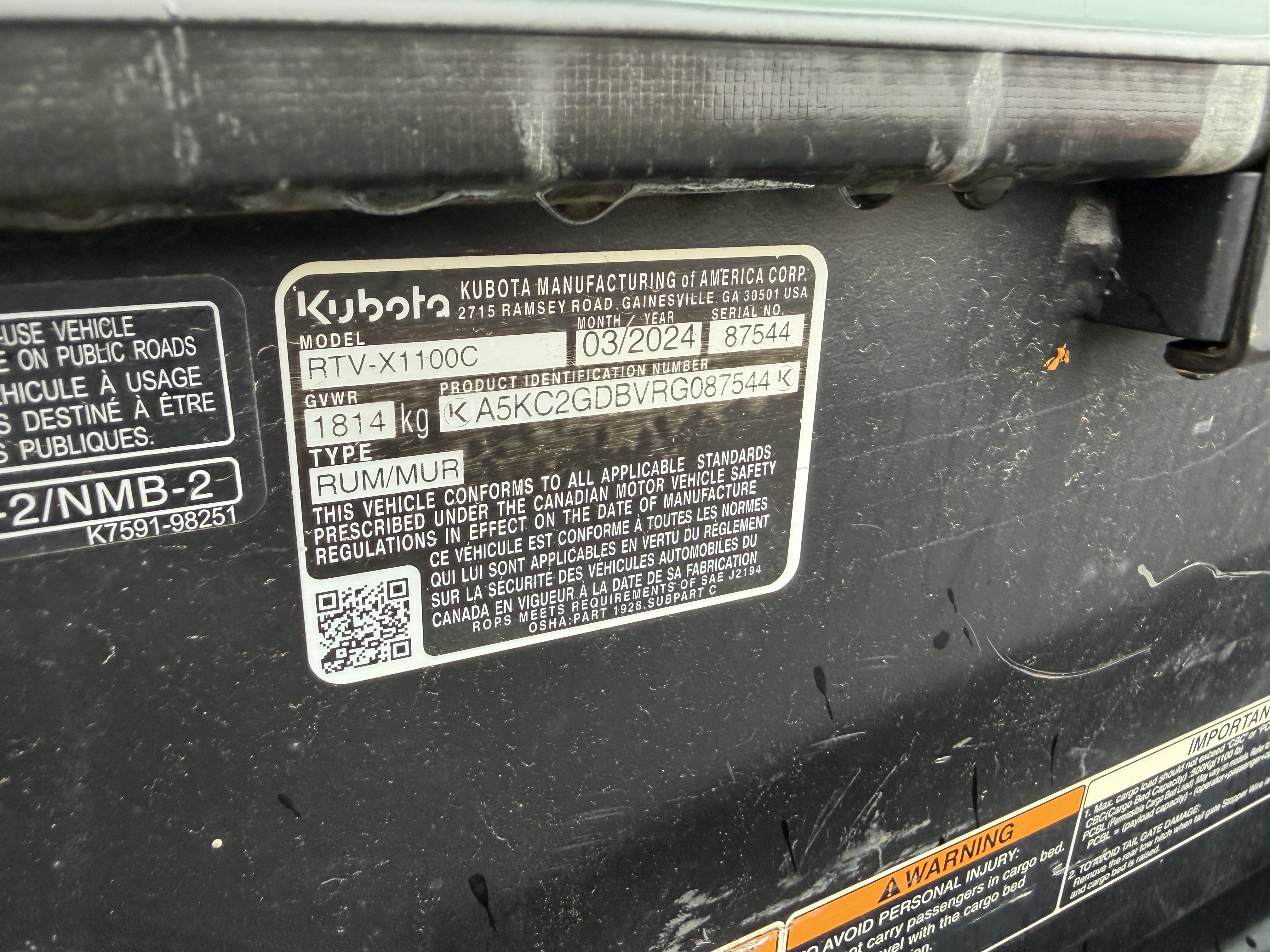 2024 Kubota RTV-X1100 Utility Vehicle