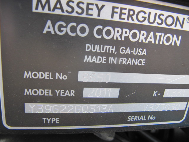 2011 Massey Ferguson 8650 Tractor