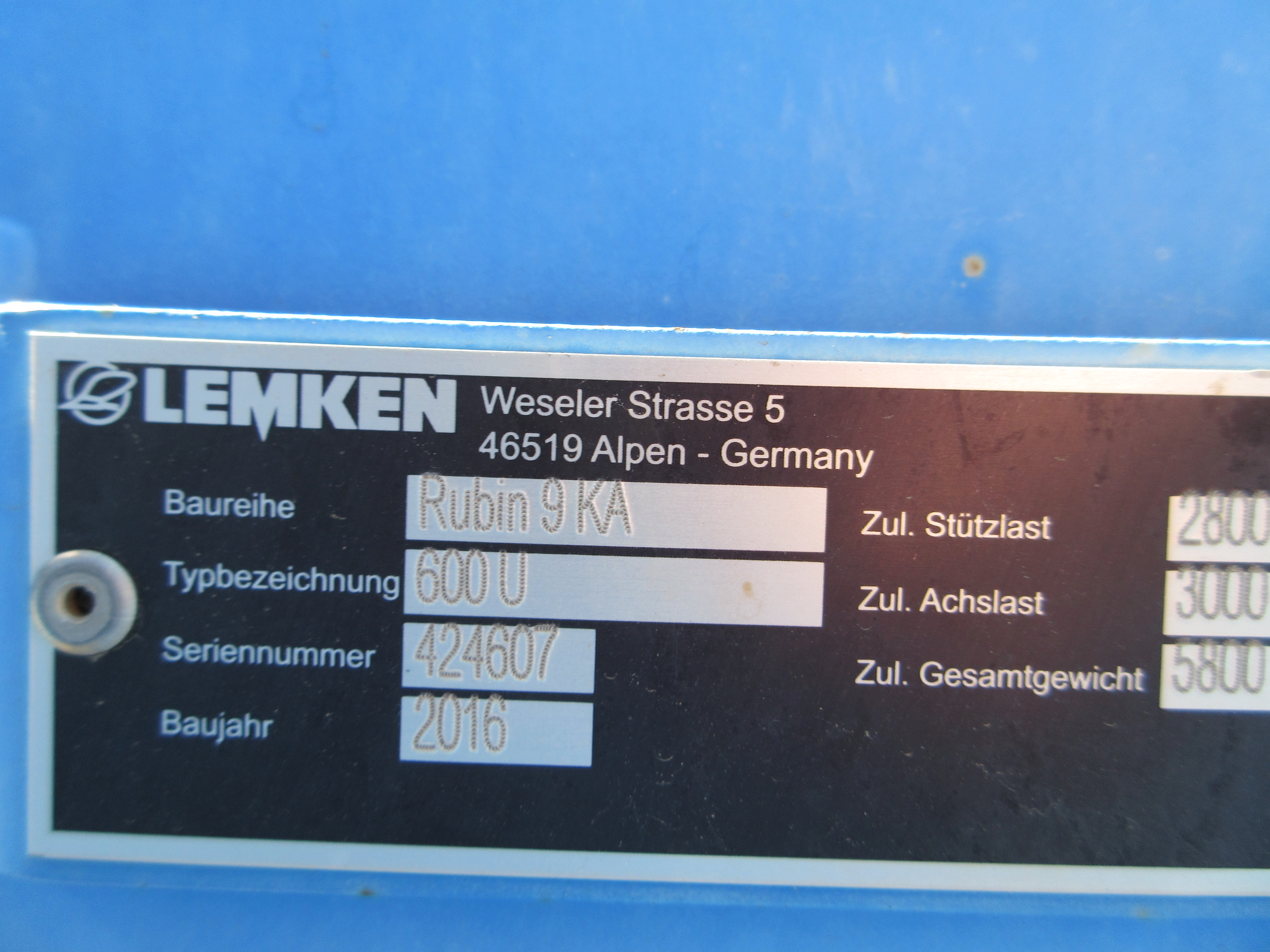 2016 LEMKEN Rubin 9/600 Disk