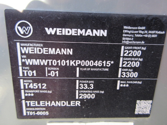 2023 Weidemann T4512 Telescopic Wheel Loader