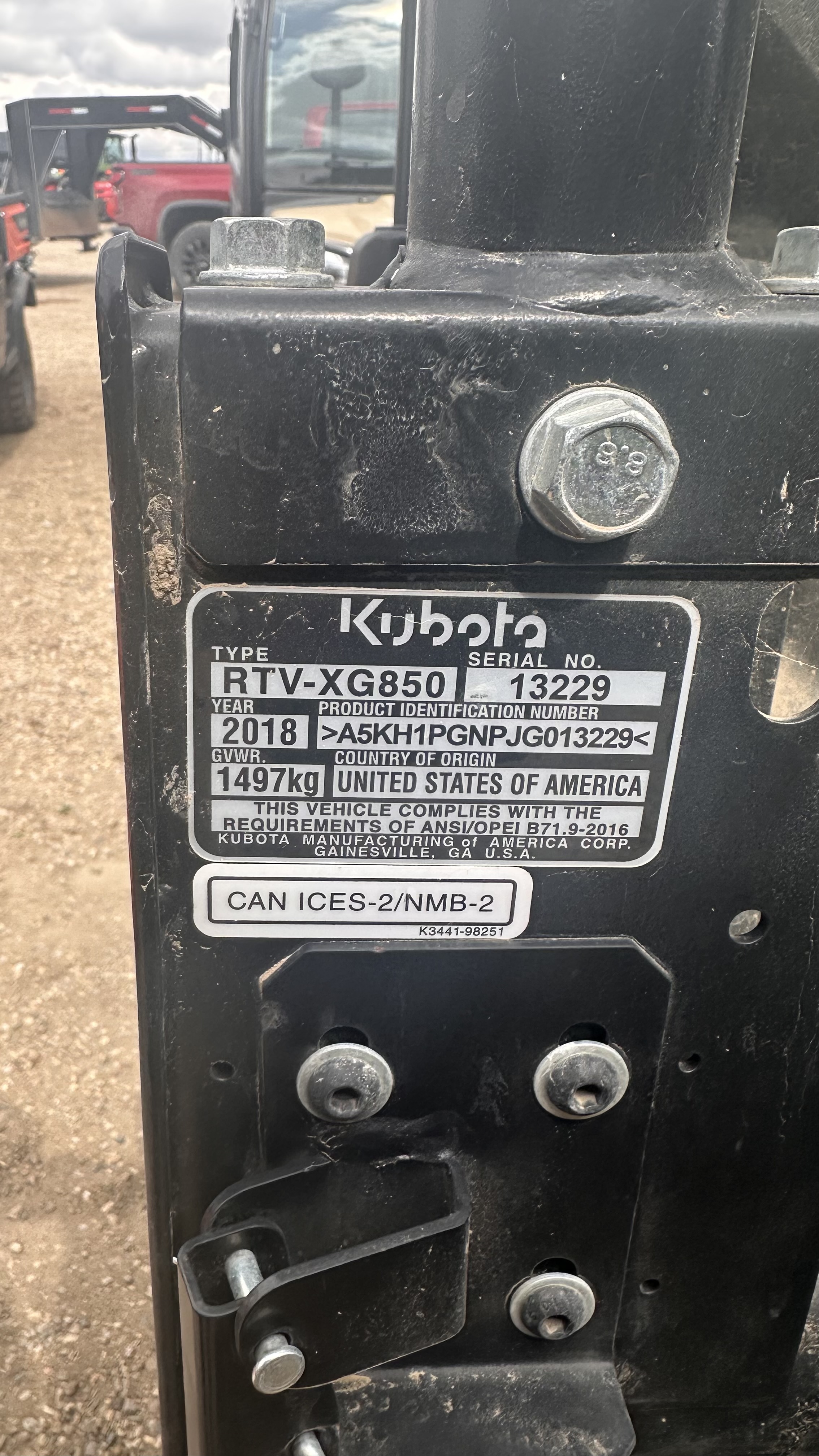 2018 Kubota RTV-XG850 Utility Vehicle