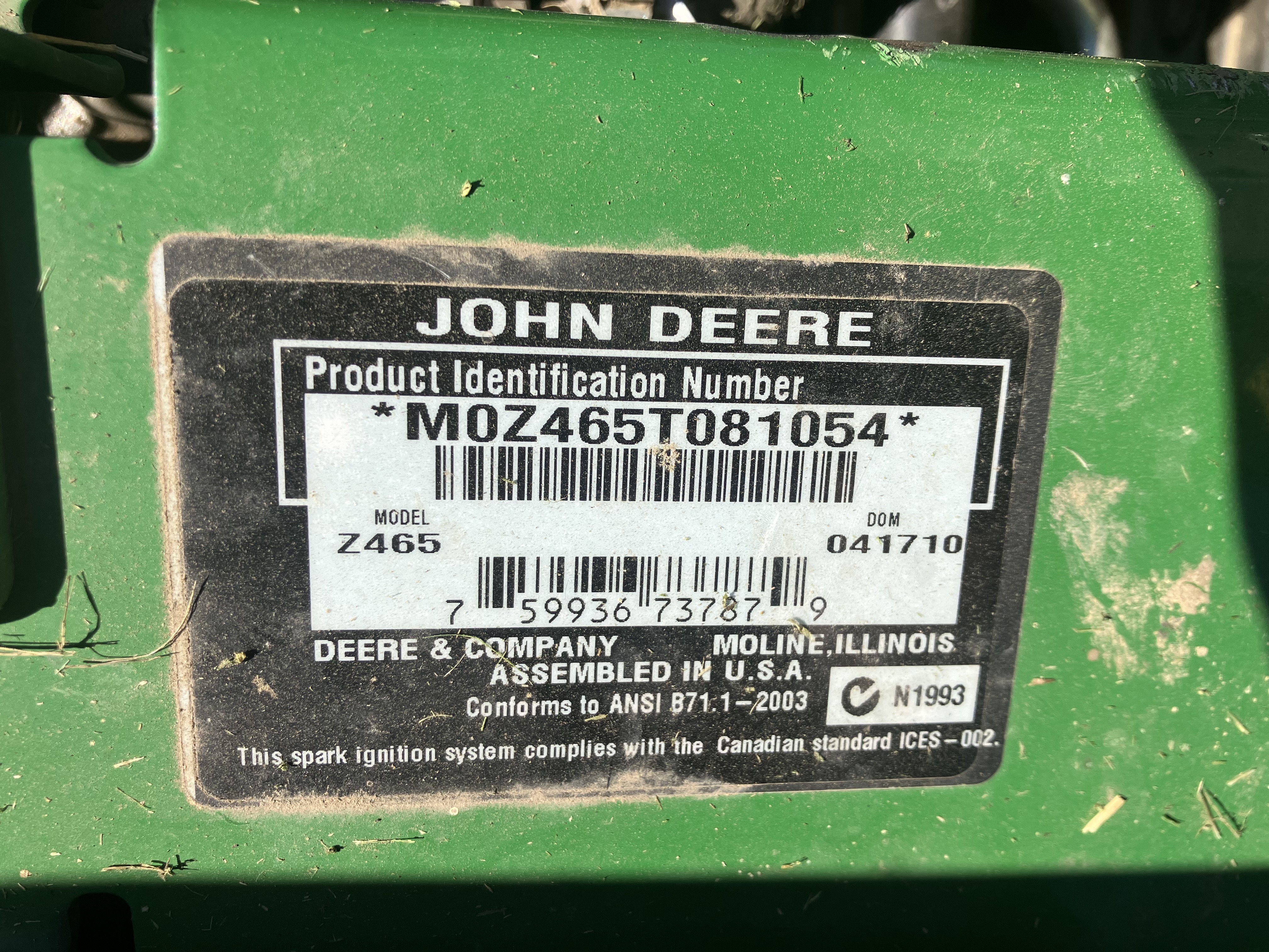 2010 John Deere Z465 Mower/Zero Turn