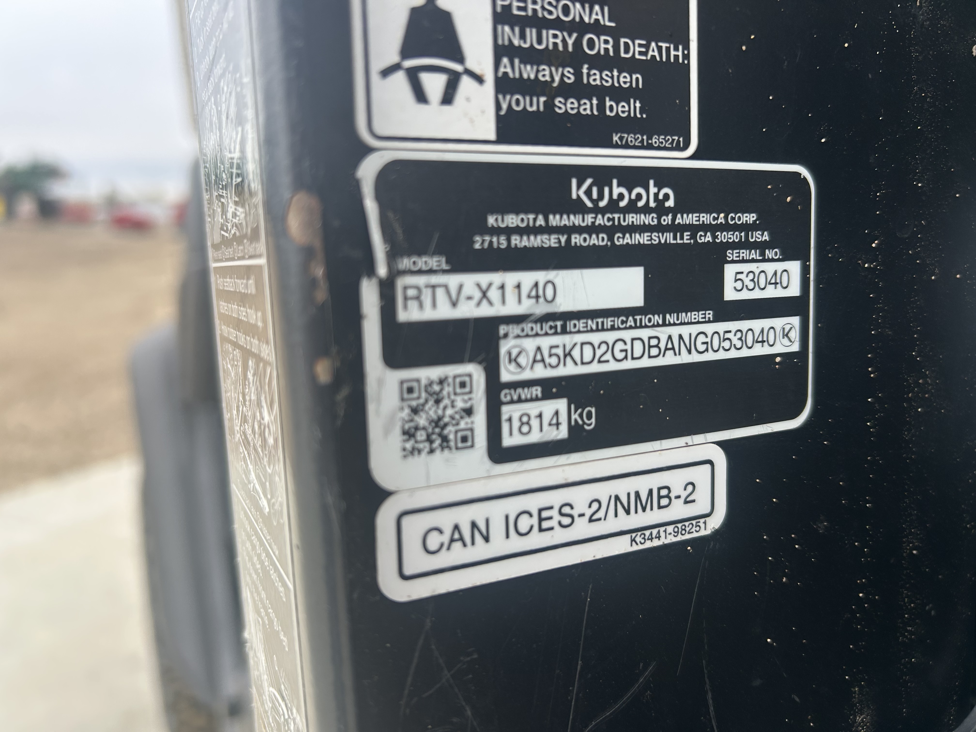 2022 Kubota RTV-X1140 Utility Vehicle