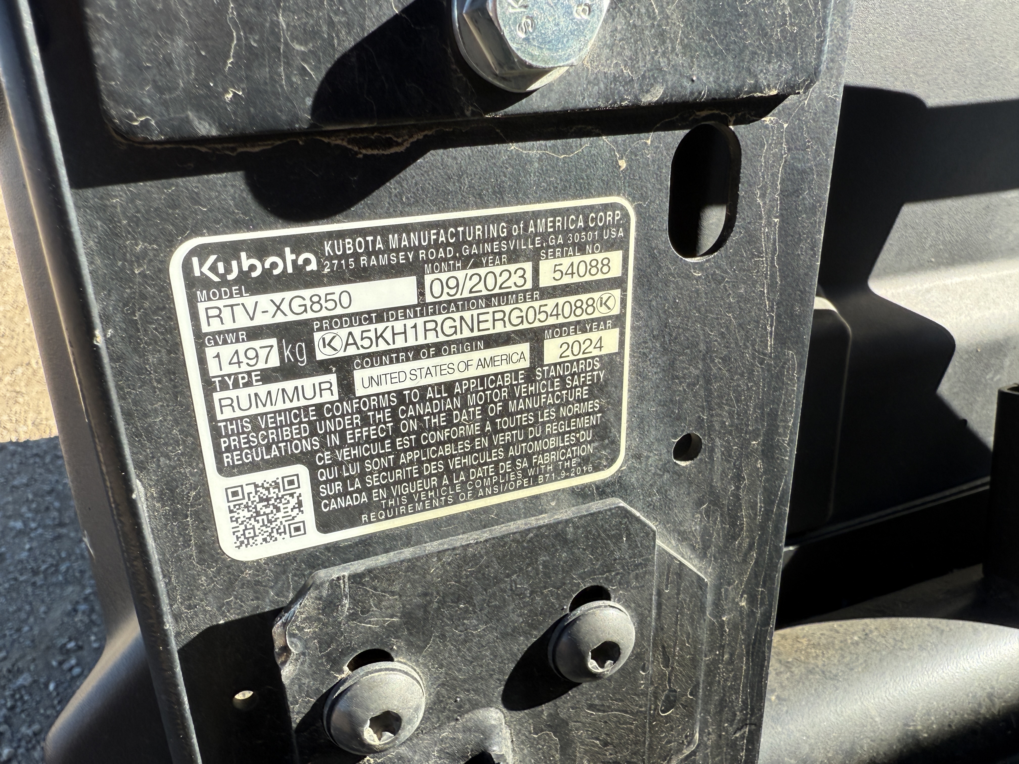 2024 Kubota RTV-XG850 Utility Vehicle