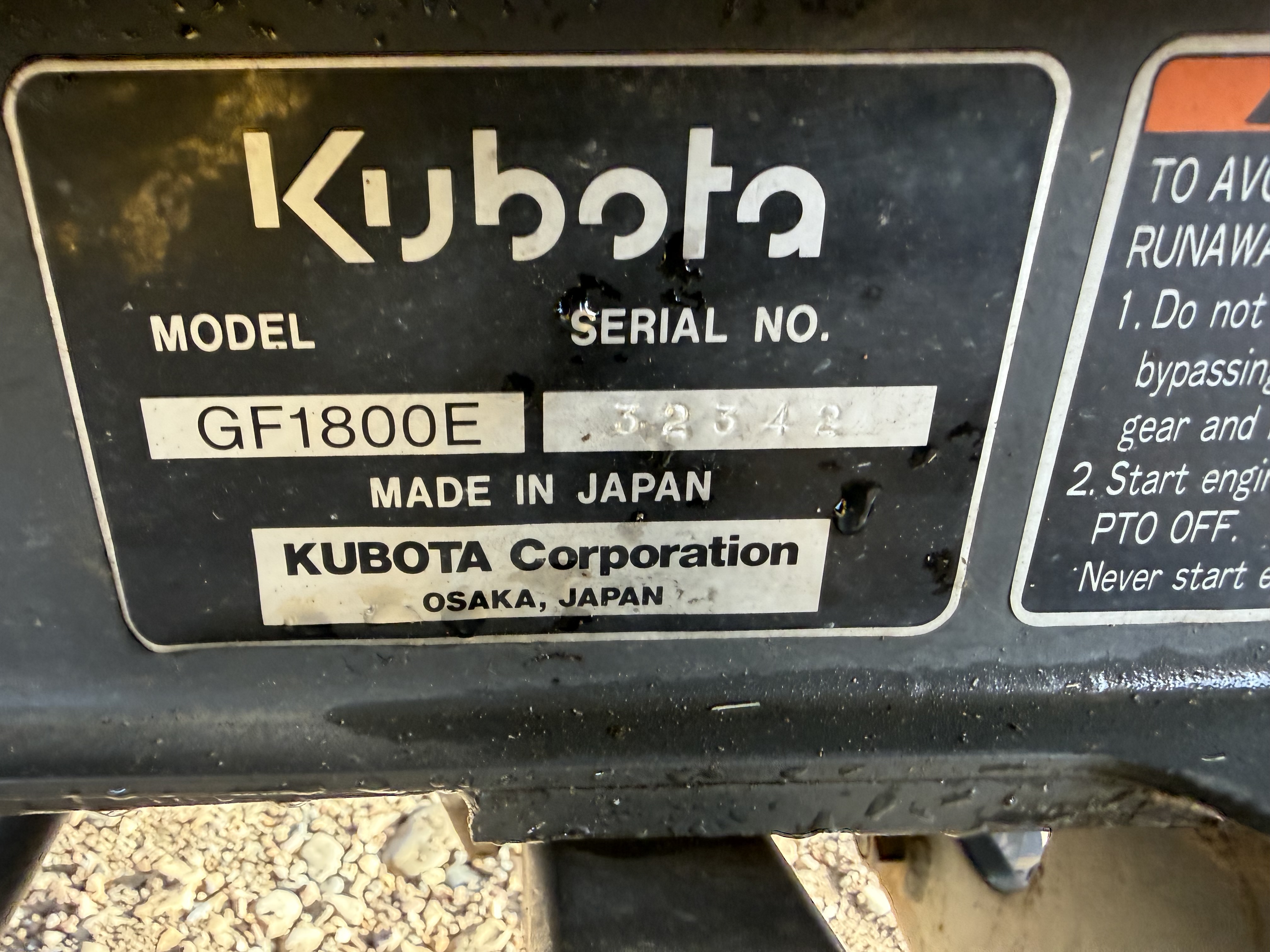 2011 Kubota GF1800 Mower/Front Deck