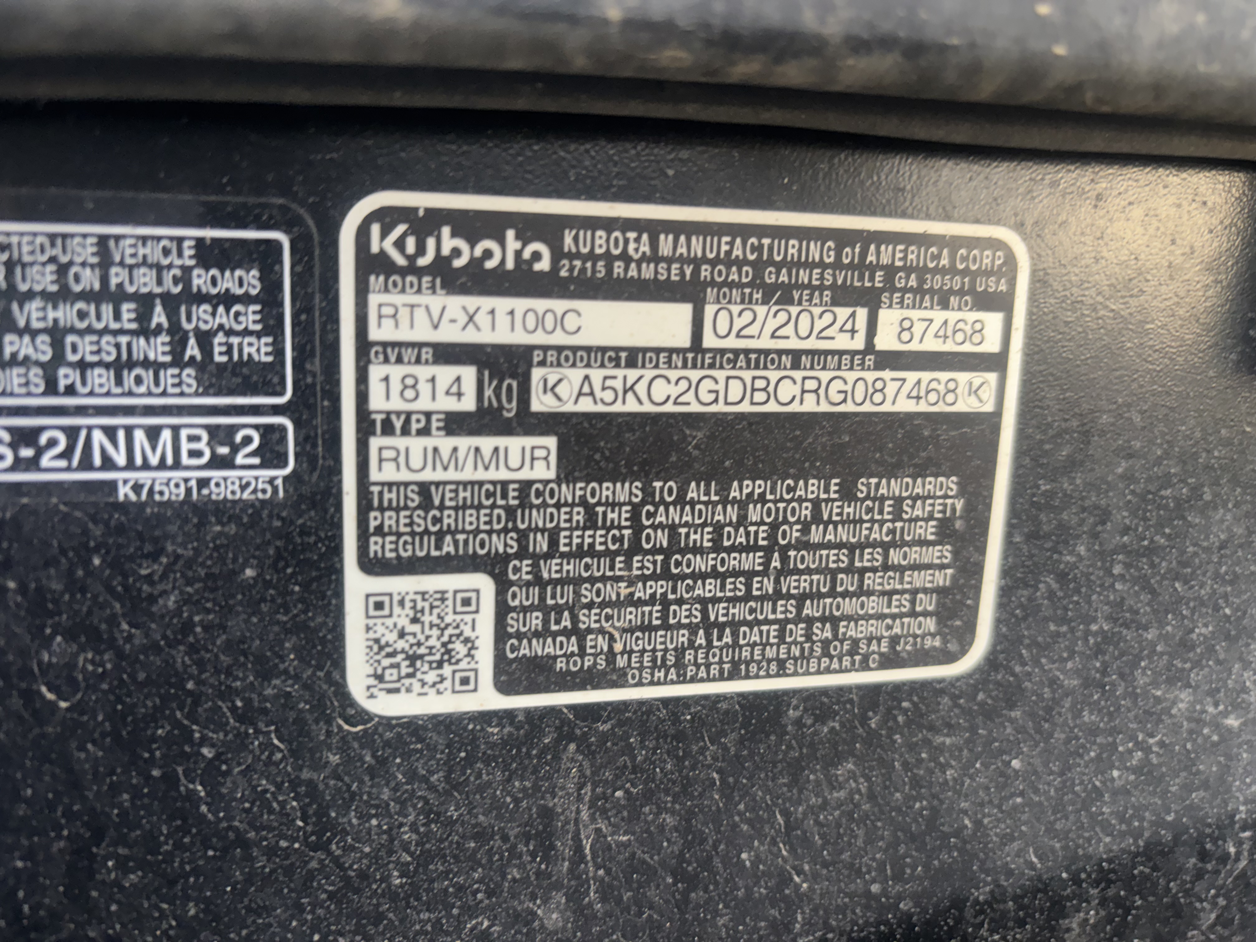 2024 Kubota RTV-X1100 Utility Vehicle