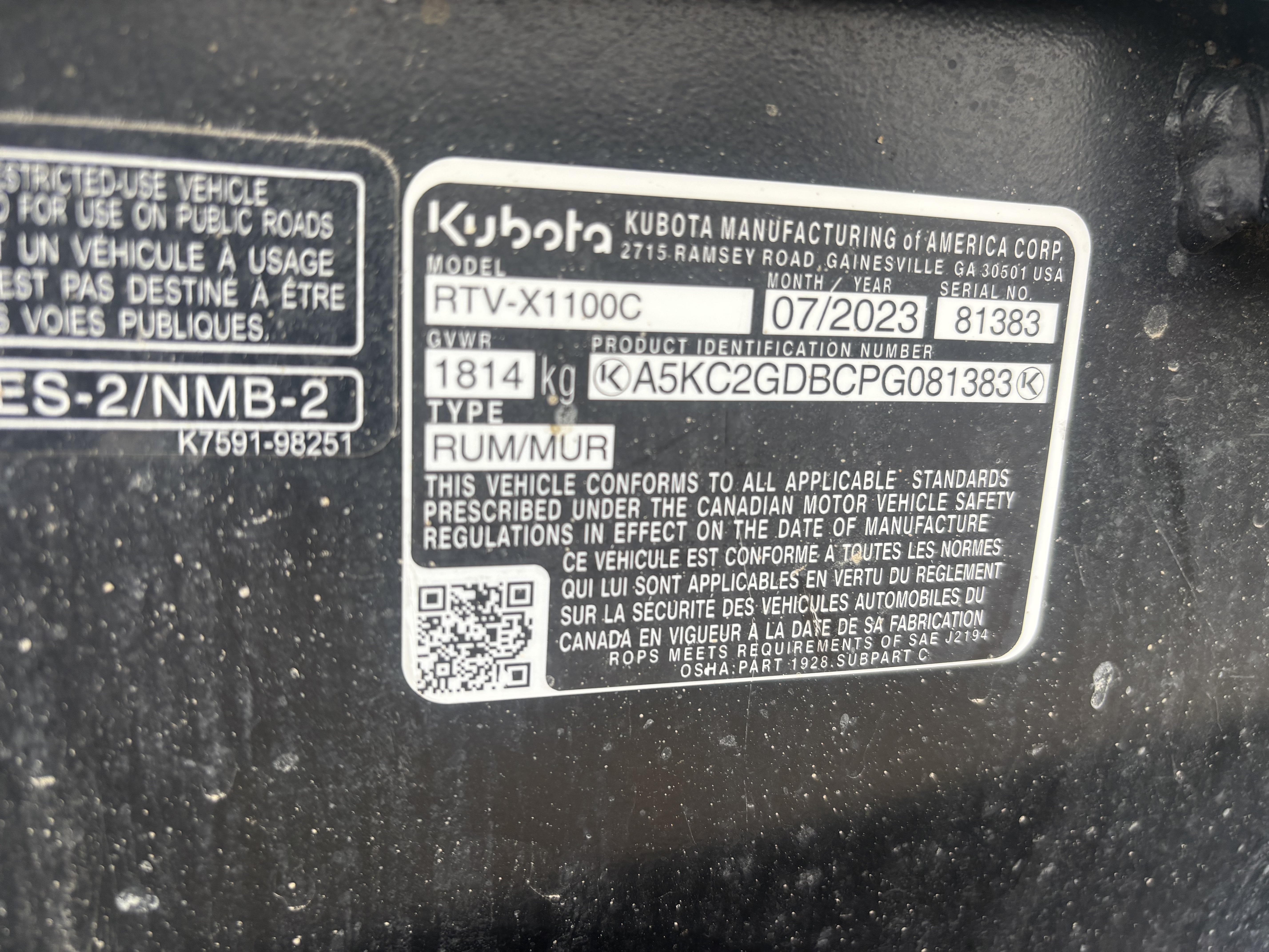 2023 Kubota RTV-X1100 Utility Vehicle