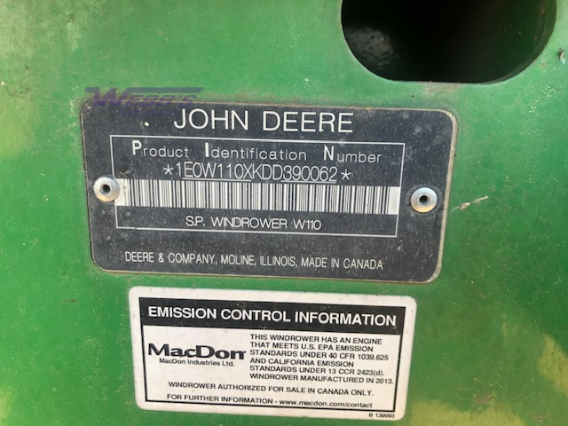 2013 John Deere W110 Windrower