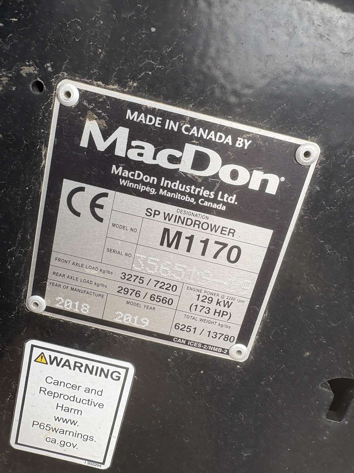 2019 MacDon M1170 Windrower