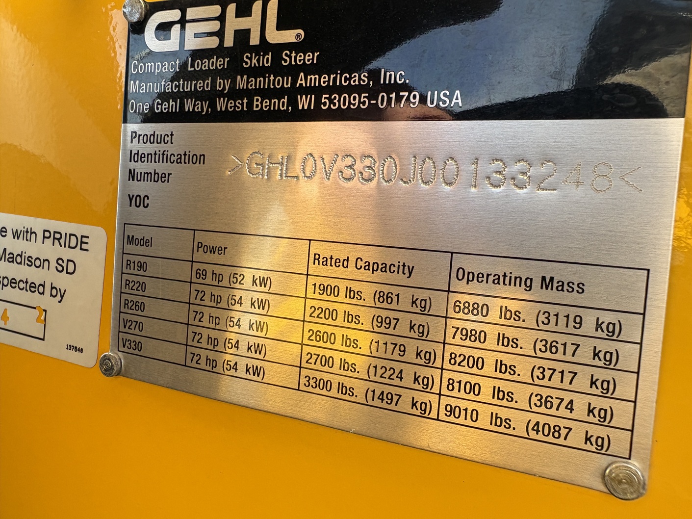 2014 Gehl V330 Skid Steer Loader