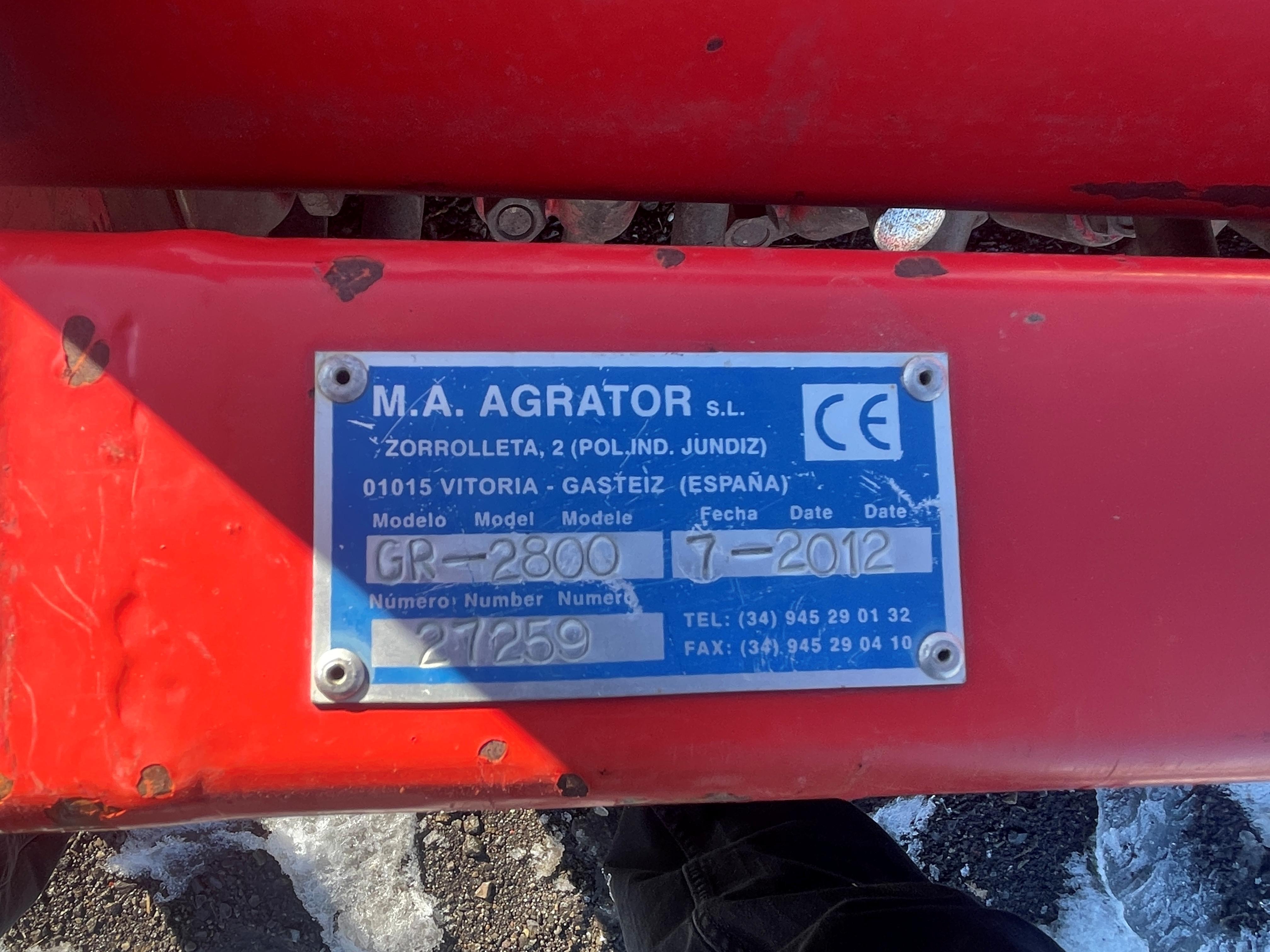 2012 Agrator GR-2800 Rotary Tiller