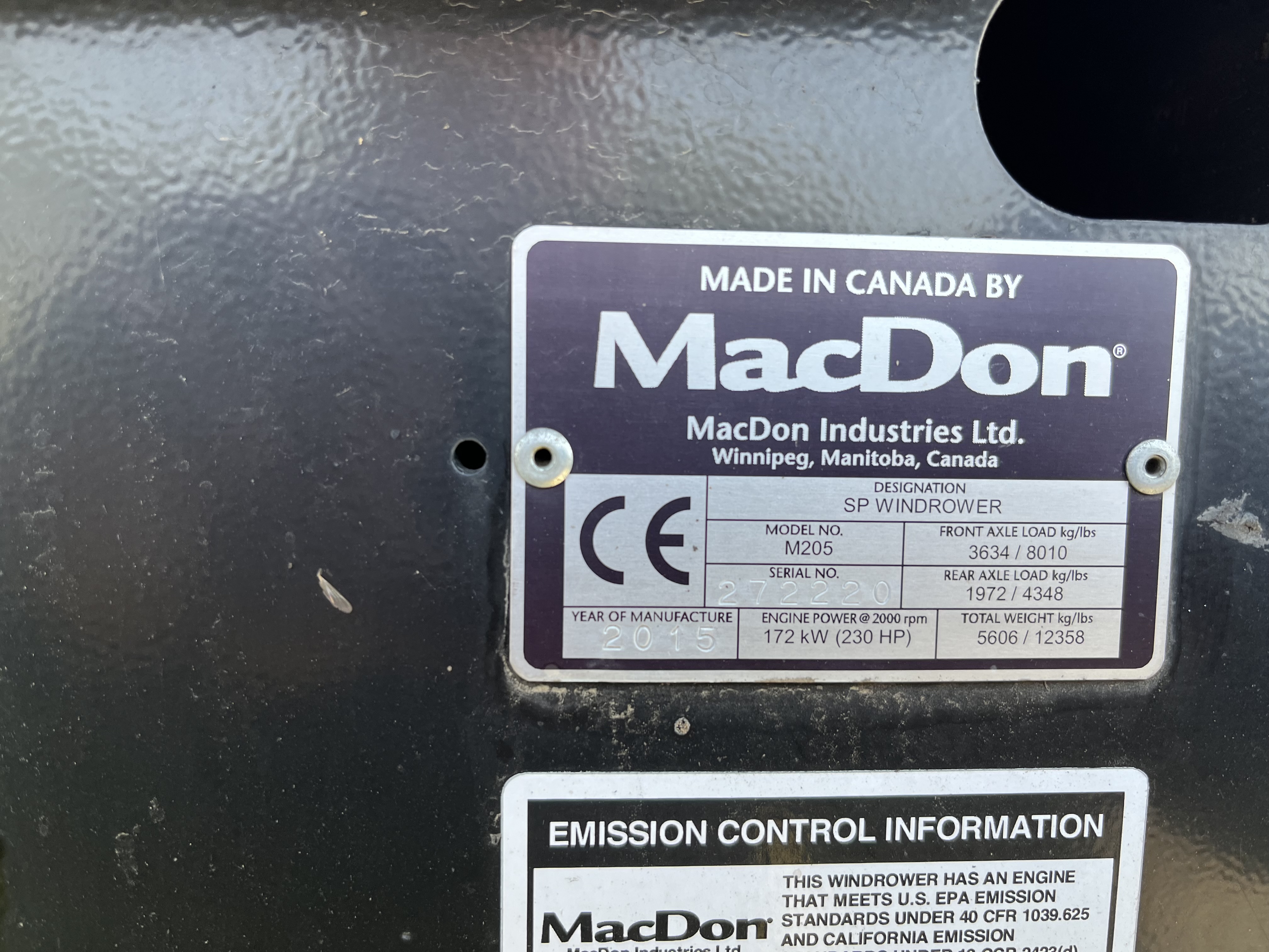 2015 MacDon M205 Swather