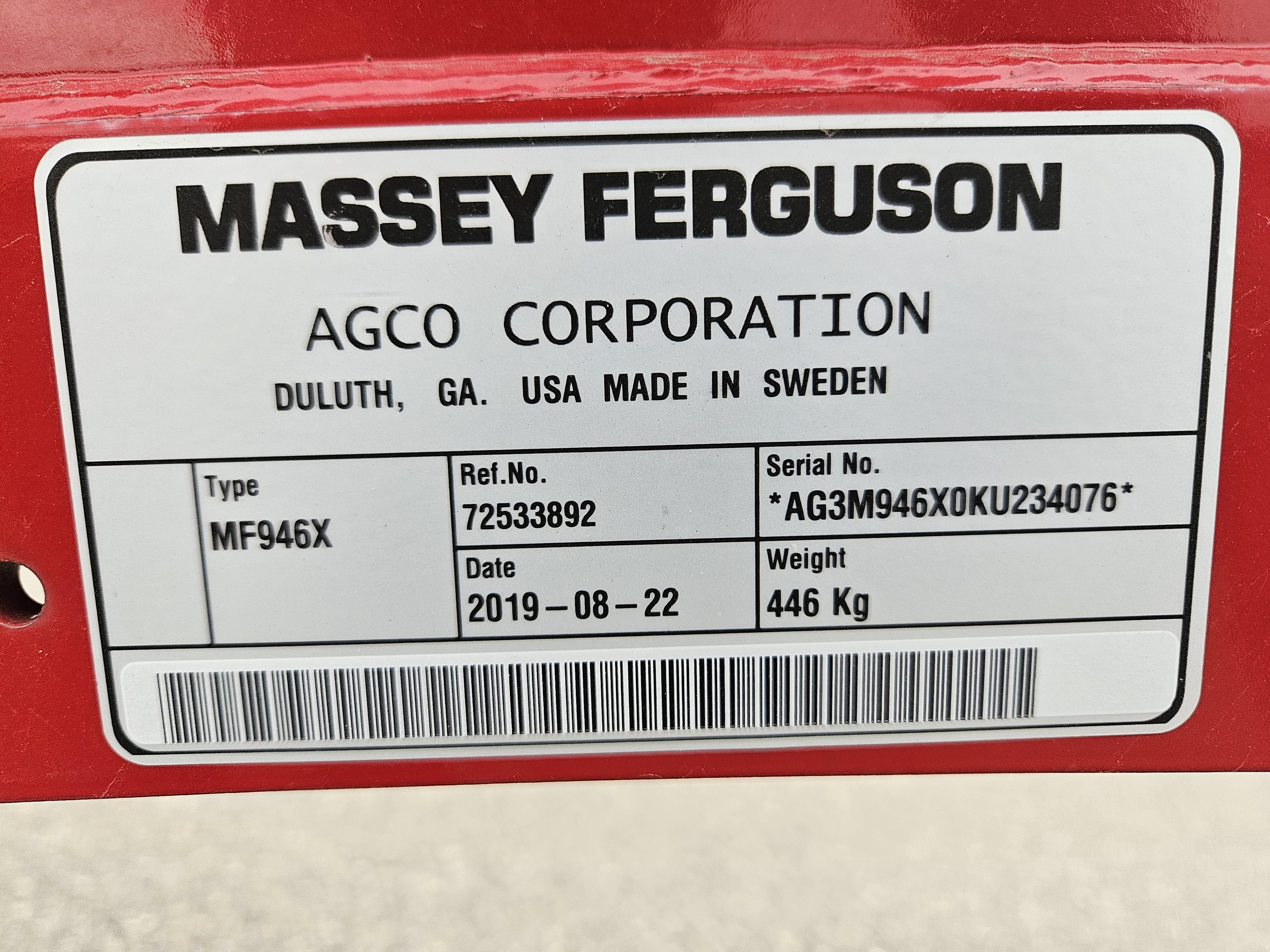 2019 Massey Ferguson 946X Loader