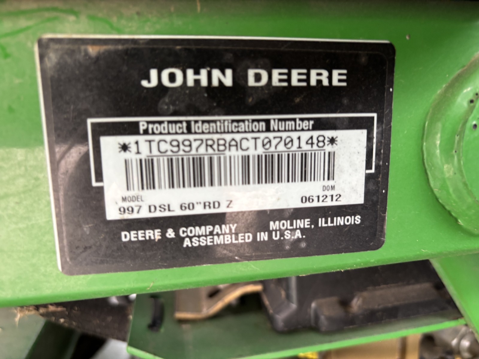 2012 John Deere 997 Mower/Zero Turn