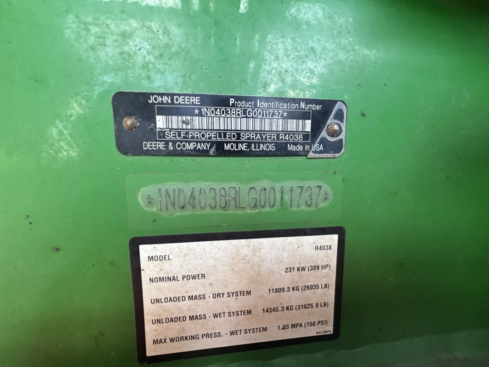 2016 John Deere R4038 Sprayer/High Clearance