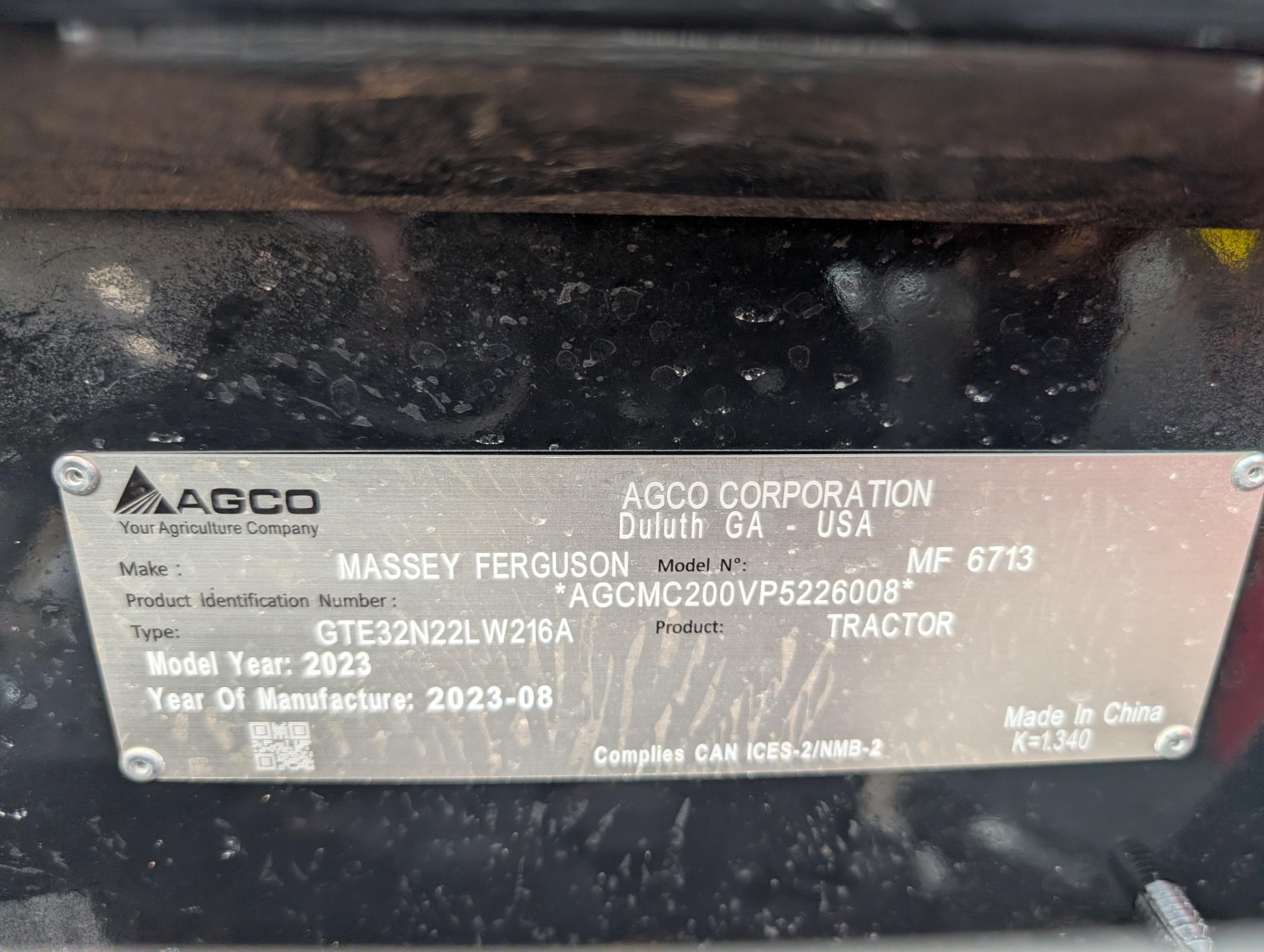 2023 Massey Ferguson 6713 Tractor