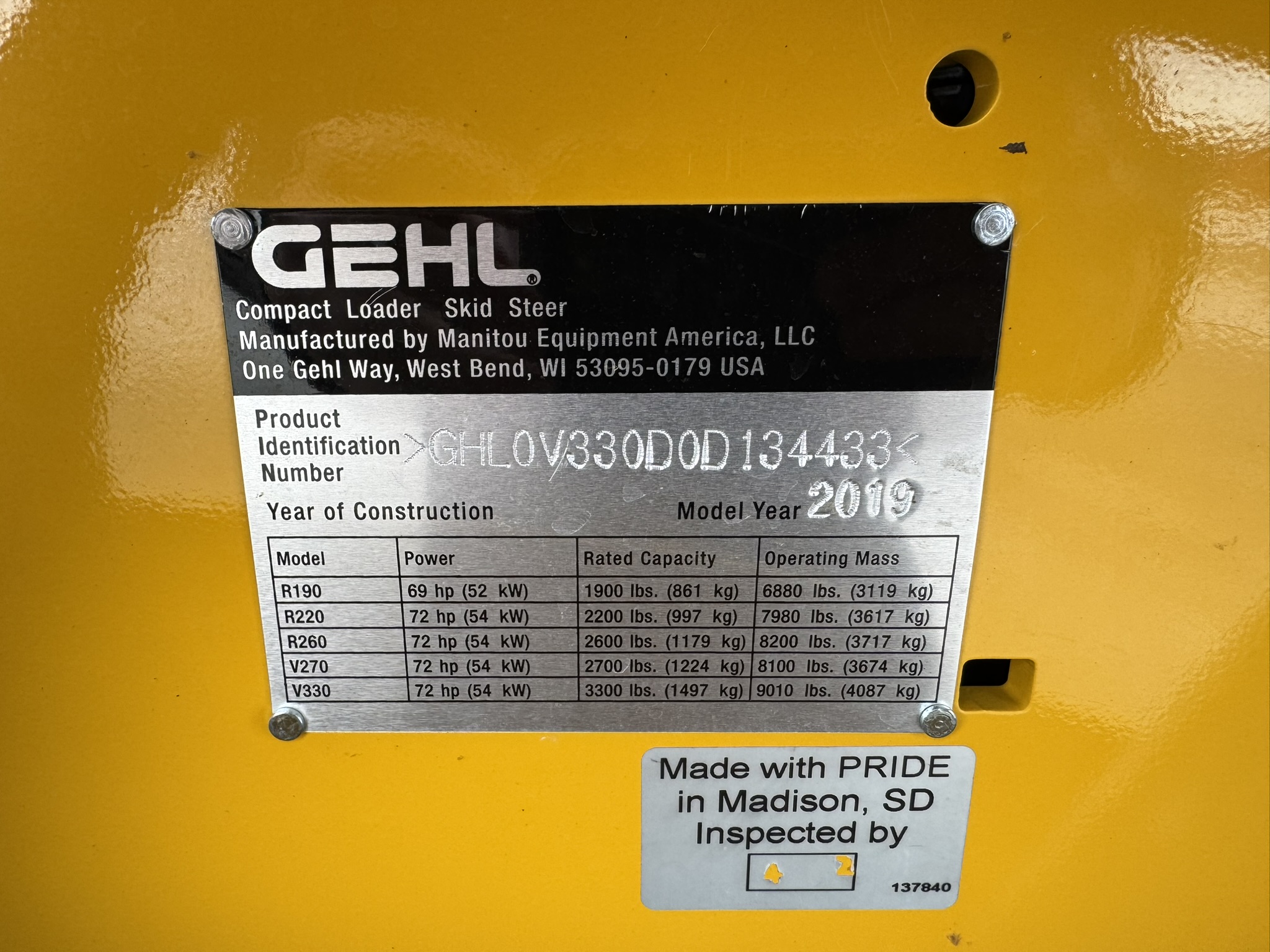 2019 Gehl V330 Skid Steer Loader