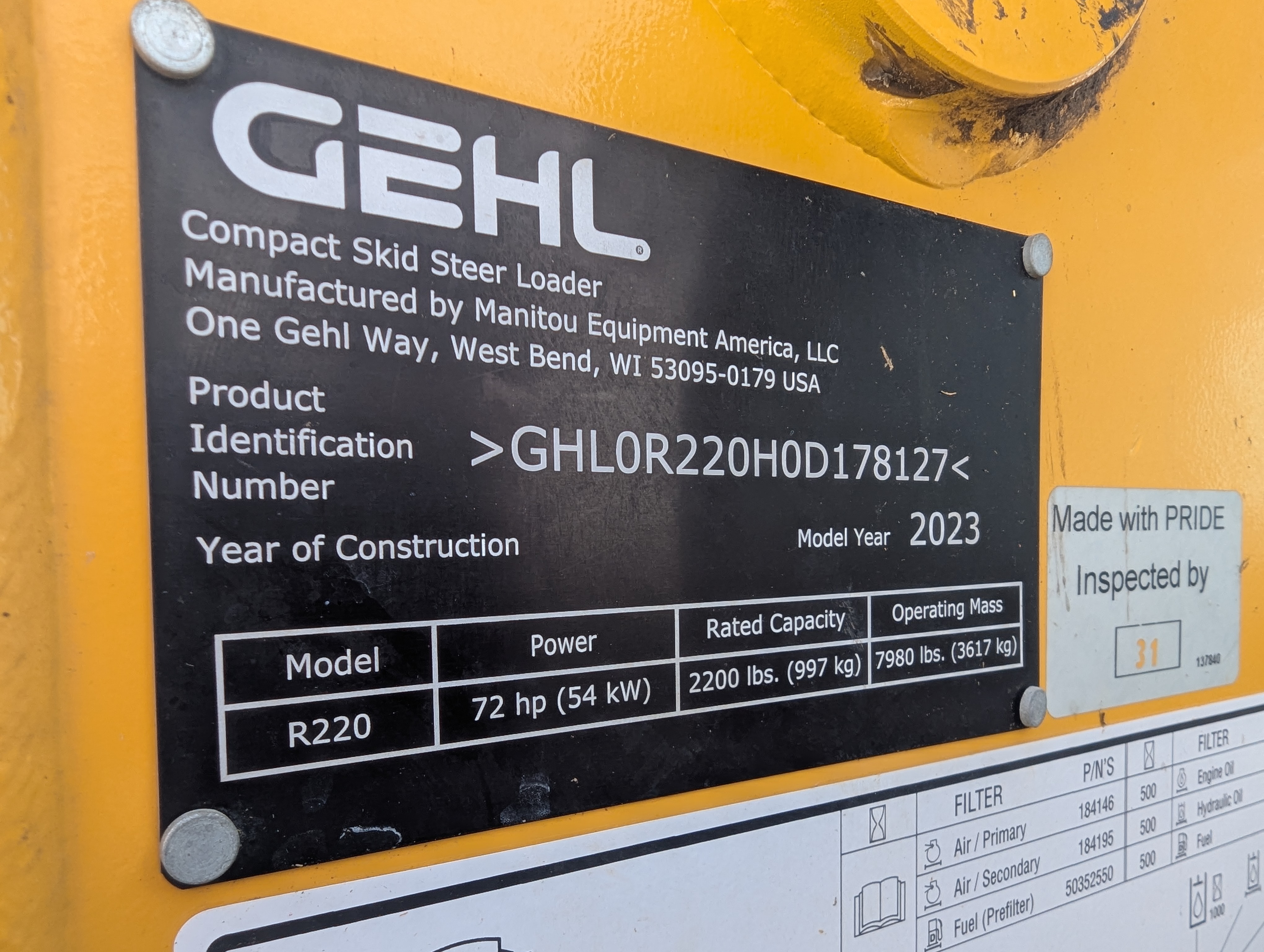2022 Gehl R220 Skid Steer Loader