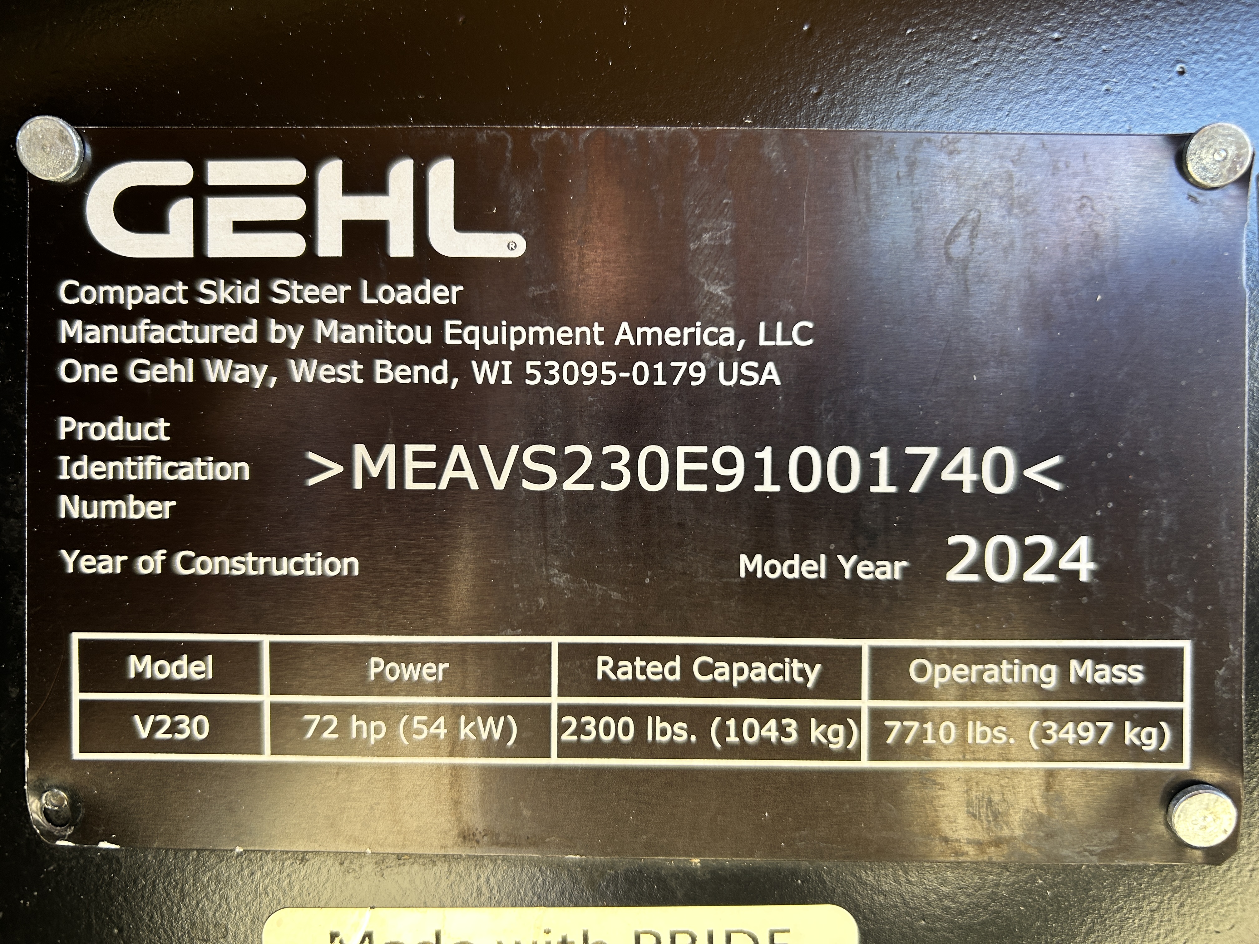 2024 Gehl V230 Skid Steer Loader