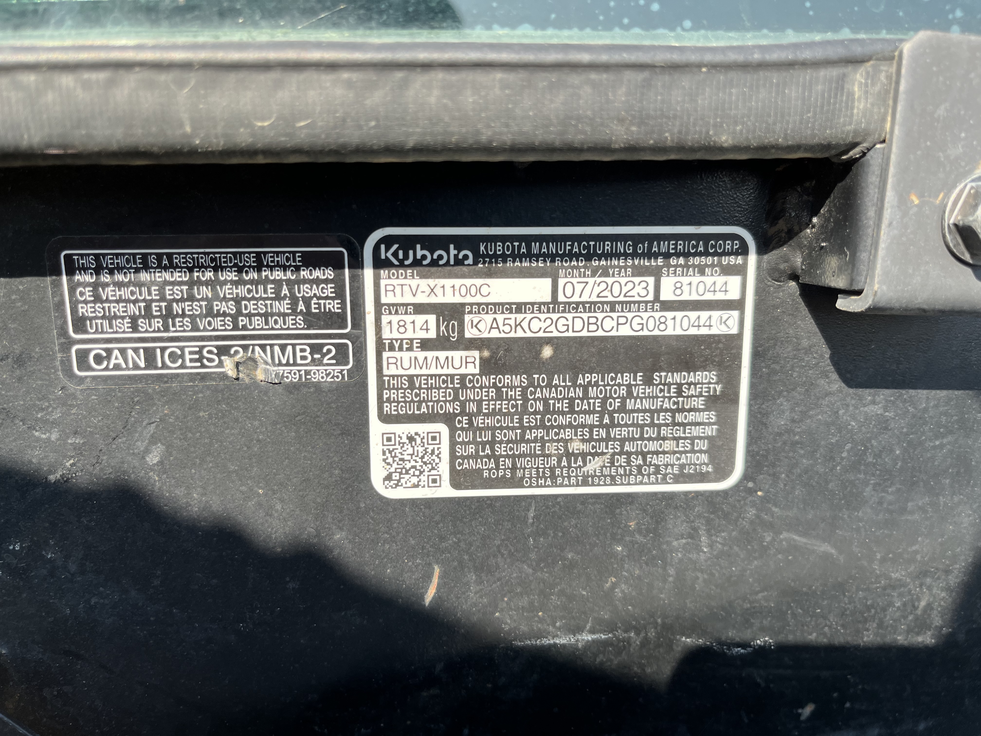 2023 Kubota RTV-X1100 Utility Vehicle